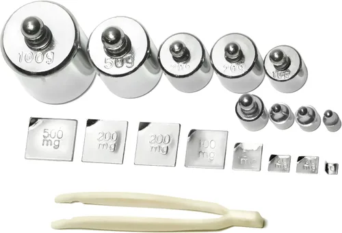 Miniatura 2 de Juego de 19 pesas de calibración de 3.53 oz – 10 mg con pinzas y caja de presentación para un equilibrio preciso de precisión de balanzas digitales
