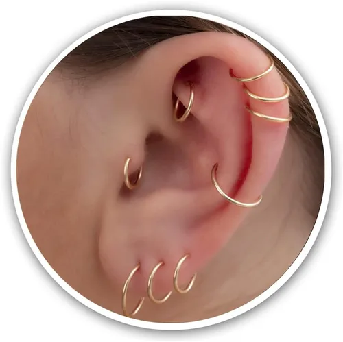 Miniatura 24 de Aretes de aro de oro de plata – Aretes de aro para mujer, dos piezas de aros de plata fina rellenos de oro, aro de hélice, anillo de tragus, aro