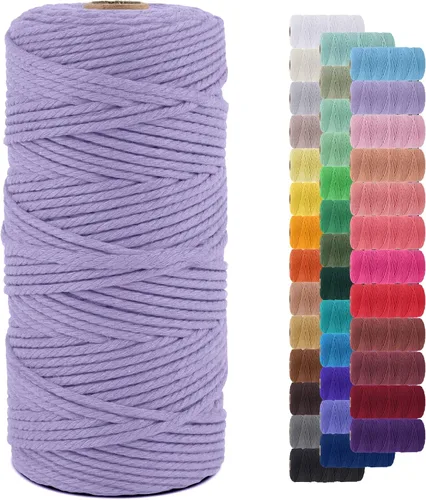 Miniatura 81 de Cuerda de macramé de 0.079 in para 219 yardas, cuerda de algodón natural para manualidades, hilo de cuerda de macramé de colores para colgar