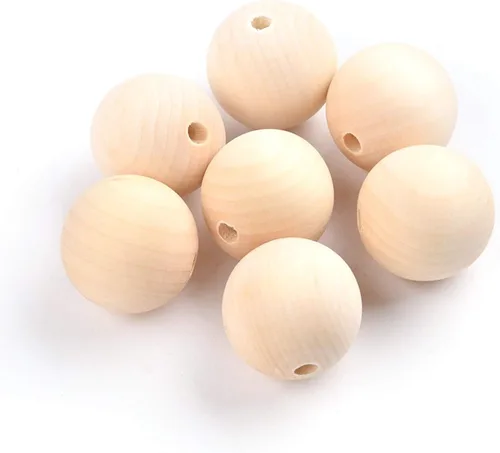 100 cuentas de madera redondas naturales de 1.339-1.378 in, cuentas espaciadoras sueltas de madera sin terminar para manualidades y fabricación de
