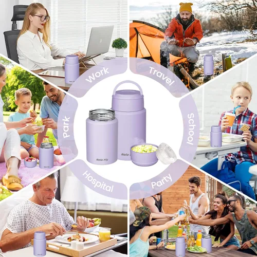 Miniatura 3 de Paquete de 2 termos de sopa para comida caliente para adultos, tarro de comida aislado, recipientes térmicos al vacío de acero inoxidable con bolsa