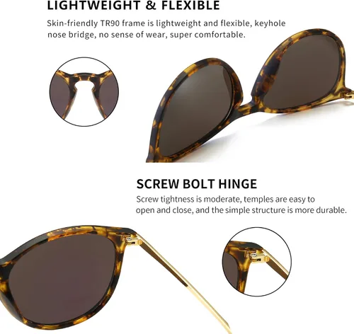 Miniatura 4 de SUNGAIT Gafas de sol redondas vintage para mujeres y hombres, estilo clásico retro