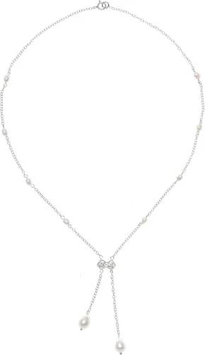 NOVICA Collar de lariat de perlas de agua dulce cultivadas a mano, plata de ley 925, circonita cúbica blanca Tailandia piedra natal nupcial