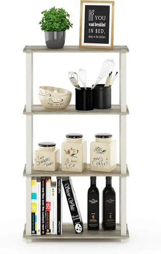 Miniatura 3 de Furinno Turn-N-Tube - Estantería de exhibición multiuso, de 4 niveles, con tubos cuadrados, color roble Sonoma y blanco Sonoma Oak/Blanco
