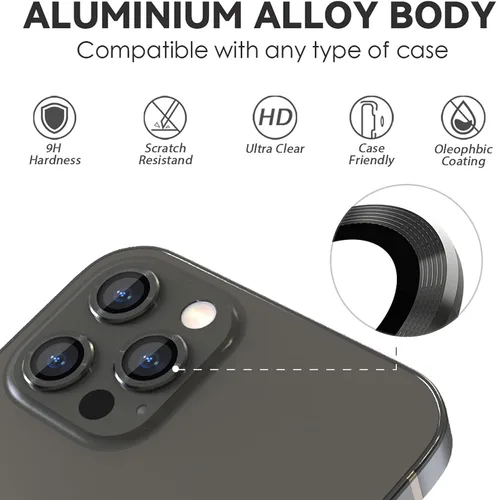 Miniatura 3 de CloudValley Protector de lente de cámara para iPhone 13 Pro - iPhone 13 Pro Max, película de vidrio templado, cubierta protectora de lente de Grafito