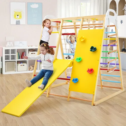 Miniatura 2 de GLACER Gimnasio de la selva 8 en 1, gimnasio de escalada interior de madera con tobogán, columpio, barras de mono, escalera de cuerda, escalada