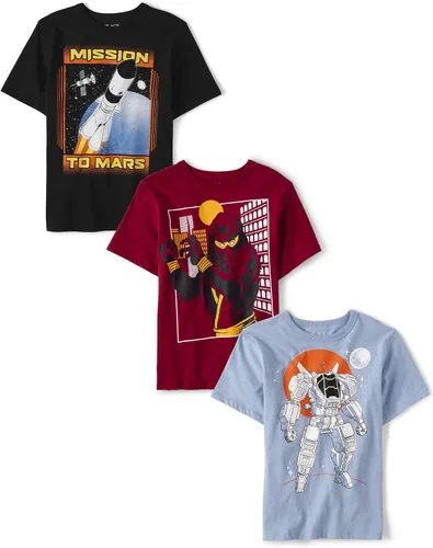 The Children's Place Paquete de 3 camisetas gráficas de manga corta para niños