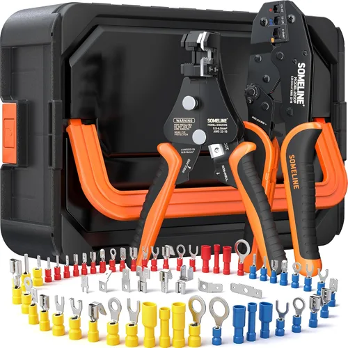 Miniatura 11 de SOMELINE Kit de herramientas de prensado de conectores eléctricos, crimpadora de terminales de trinquete 22-10 AWG, con conectores aislados a tope