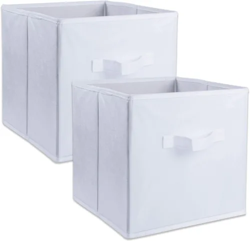 DII Colección de Contenedores de Almacenamiento de Tela No Tejida Cubo Organizador Plegable, Juego Pequeño, 11x11x11", Blanco, 2 Unidades