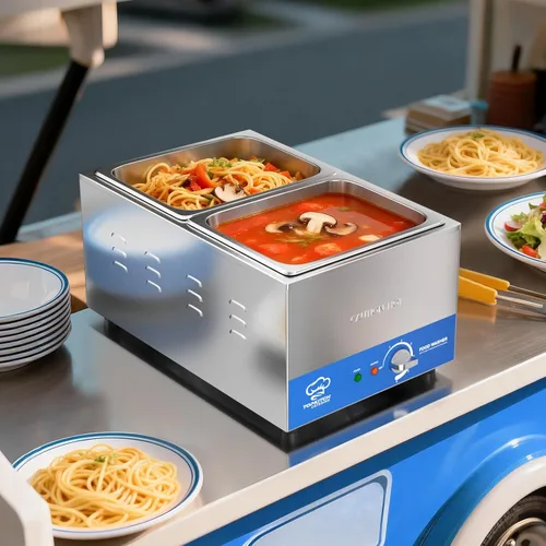 Miniatura 5 de TOPKITCH Calentador de alimentos comercial de 2 bandejas con tanque de agua sin fugas de formación elástica y 2 bandejas de tamaño 1/2 GN, mesa