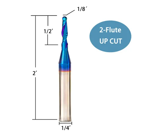Miniatura 2 de BRB218B - Broca en espiral de punta esférica de carburo sólido recubierto NACO, fresadora CNC con vástago de 1/4, CD de 1/8 pulgadas x 1/2 pulgadas