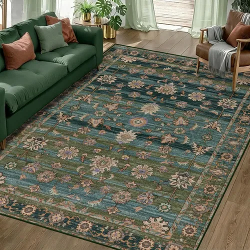 Miniatura 91 de Tangsoo Alfombra lavable para pasillo, antideslizante, 2 x 6 pies, estilo bohemio, floral, vintage, para entrada, suelo suave, para cocina, baño