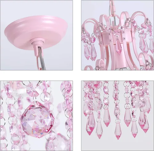 Miniatura 4 de Q&S Mini Lámpara de Araña de Cristal, Lámpara de Araña Rosa Moderna, Pequeña Lámpara Colgante para Habitación de Princesa, Vestidor, Baño, Tienda