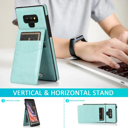 Miniatura 3 de Funda tipo cartera de piel verde para Samsung Galaxy Note 9 con protector de vidrio templado, tarjetero y función atril