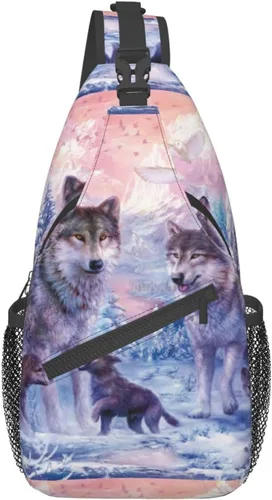 PSVOD Bolsos cruzados de la familia de los lobos, Bolsos de hombro de los hombres, Mochilas de hombro en el pecho, Bolsos de cintura, Bolsos