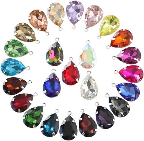 20 dijes de cristal con forma de lágrima en forma de lágrima, colores mezclados, para coser en garra, para proyectos de bricolaje, collares,