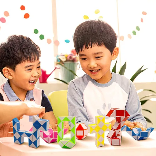 Miniatura 6 de Paquete de 12 cubos de 24 bloques de mini cubo de serpiente, cubos de rompecabezas mágicos de velocidad para niños, rellenos de bolsas de fiesta