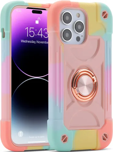 Miniatura 123 de MARKILL Funda compatible con iPhone 15 de 6.1 pulgadas con soporte integrado, [grado militar resistente de cuerpo completo] protección contra Rosa