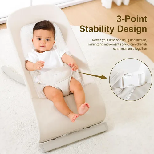 Miniatura 12 de Silla de balanceo y reclinable portátil 3 en 1 para bebé de recién nacido a niño pequeño - 4 posiciones de reclinado ajustables, tela de algodón