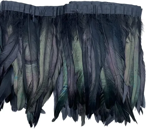 Miniatura 3 de Sowder Borde de flecos de plumas de gallo de 8 a 10 pulgadas de ancho para decoración de manualidades, paquete de 1 yarda (negro)