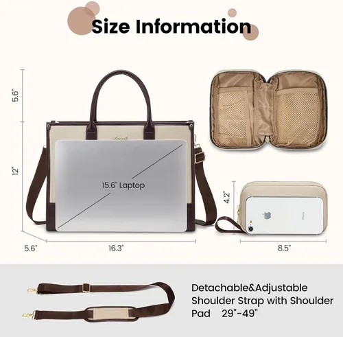 Miniatura 6 de LOVEVOOK Bolso para laptop y bolsa de mano para mujeres, bolso de trabajo de 15.6 pulgadas, gran bolso profesional para maestra, liviano, bolso