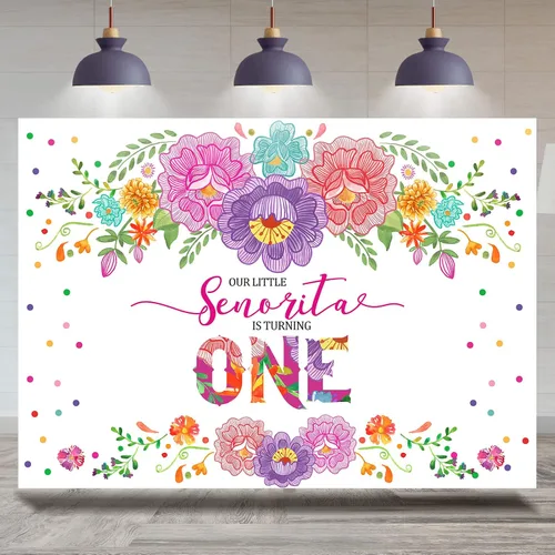 Fondo de fiesta mexicana para el primer cumpleaños para niñas, flores, Senorita Turning One, fondo de fotografía de 7 x 5 pies, fiesta de niña,