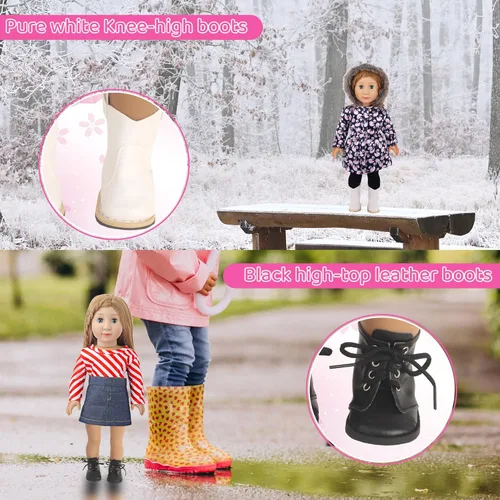 Miniatura 4 de MSYO 6 pares de zapatos de muñeca de estilo aleatorio de 18 pulgadas, calzado de muñeca de moda surtido, zapatos planos, botas y zapatos