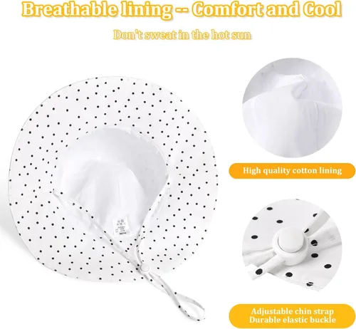 Miniatura 100 de Sombrero de sol para bebé niña con UPF 50+ sombrero de playa ajustable para exteriores con ala ancha