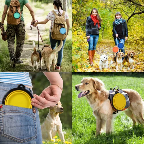 Miniatura 5 de ME.FAN Tazón plegable para perros para viajes (12 onzas), paquete de 6 cuencos portátiles para mascotas con mosquetones, plegable, expandible