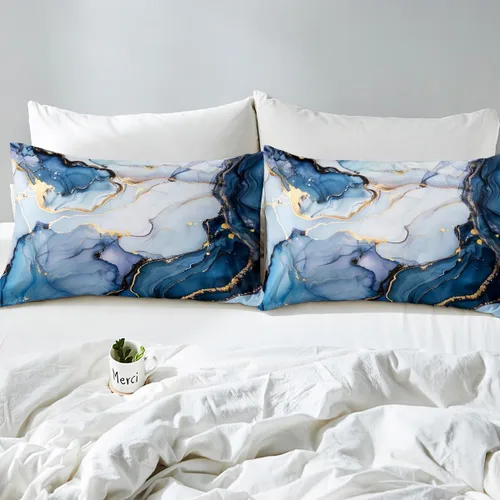 Miniatura 5 de Erosebridal Juego de ropa de cama de mármol líquido azul aguamarina, funda de edredón con estampado de mármol con patrón de mármol abstracto, juego