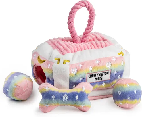 Miniatura 15 de Haute Diggity Dog Black Checker Chewy Vuiton Bone, Juguetes de Peluche de Diseñador para Perros con Chirriador Interactivo, Estimulante Hueso