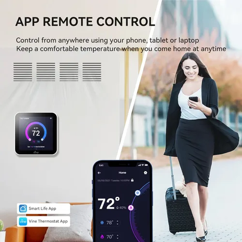 Miniatura 4 de Vine Termostato inteligente programable TJ-560 de 4 pulgadas con pantalla táctil completa para el hogar con control de aplicaciones, ahorro