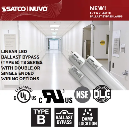 Miniatura 8 de Satco Tubo lineal LED T8 de 17 vatios de 4 pies, 120-277 voltios, 5000 K, brillo de 2200 lúmenes, base mediana de dos pines G13, derivación