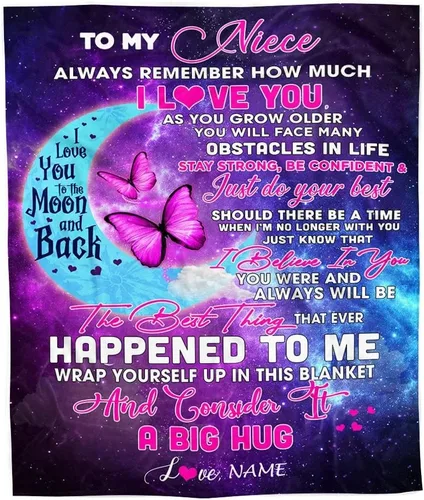 Manta personalizada con texto en inglés «To My Niece», de Aunt Auntie Uncle Always Remember How Much I Love You Moon Butterfly Birthday Christmas