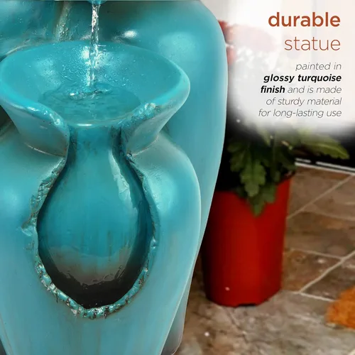 Miniatura 11 de Alpine Corporation DIG246TUR - Fuente de agua para macetas de 3 niveles de 21 pulgadas, función de agua de cerámica en cascada con bomba incorporada