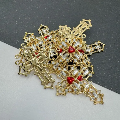 Miniatura 3 de Colgantes de rosario de cruz colgantes de circón de cristal, aleación chapada en oro/plata para hacer joyas, manualidades, pulsera, collar, pendiente