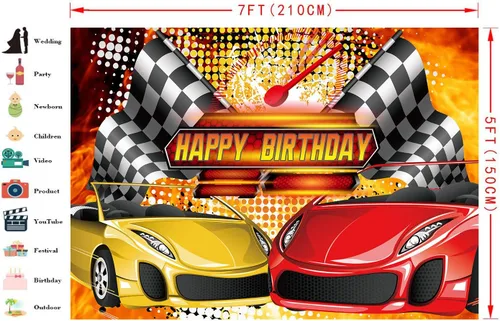 Miniatura 2 de Telón de fondo de coche de carreras para decoraciones de fiesta de cumpleaños, FHZON 7 x 5 pies, fondos de cumpleaños de fiesta temática, fondo