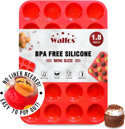 Miniatura 9 de Walfos Molde de silicona para magdalenas, juego de 3 moldes para magdalenas, incluye 24 tazas de mini moldes para muffins, 12 tazas regulares y 6