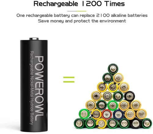 Miniatura 8 de POWEROWL Baterías AA recargables con cargador, paquete de 8 baterías de alta capacidad de 2800 mAh de baja autodescarga Ni-MH doble A con cargador