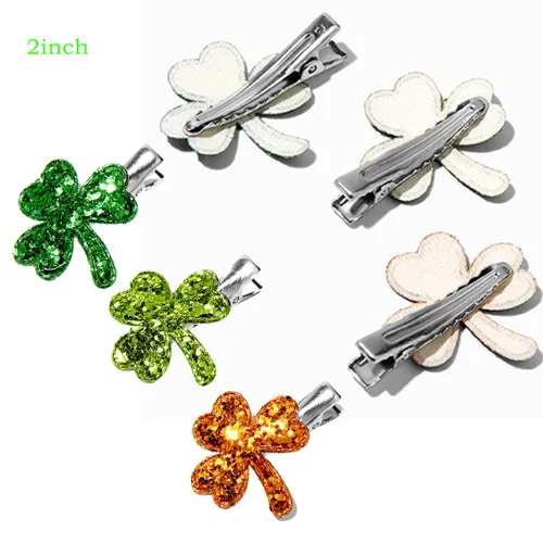 Miniatura 2 de Paquete de 6 pinzas para el cabello de tréboles de lentejuelas con purpurina para el día de San Patricio, pasadores de cocodrilo, trébol verde