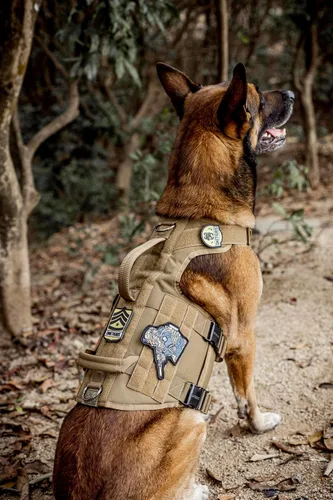 Miniatura 7 de OneTigris Arnés táctico para perro grande, 5 correas de metal con hebilla sin tirones, con paneles de gancho y bucle, chaleco militar resistente