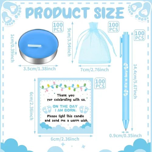 Miniatura 2 de Ctosree 100 juegos de regalos de baby shower para invitados, 100 velas de baby shower, 100 etiquetas de agradecimiento, 100 bolsas de regalo