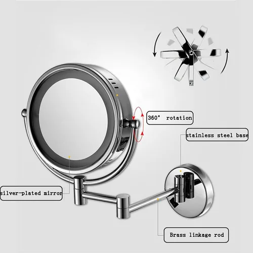 Miniatura 5 de Espejo de maquillaje montado en la pared, espejos de tocador con iluminación LED, rotación de 360 grados, doble cara para baño o dormitorio