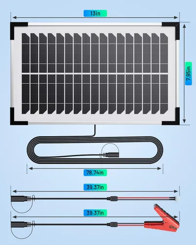 Miniatura 9 de Mantenedor de batería solar de 7.5 W y cargador de goteo, panel impermeable de 12 V con controlador inteligente IP68, protección contra sobrecarga