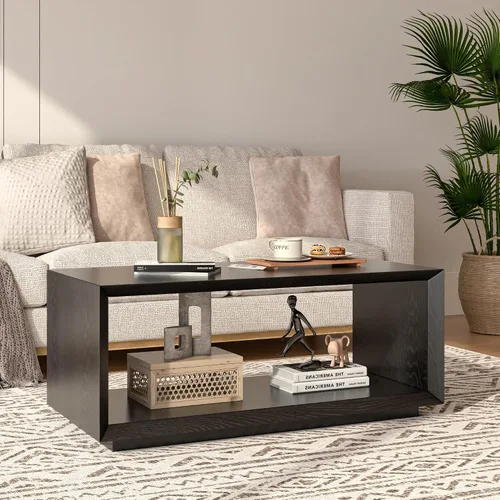 Miniatura 3 de Mesa auxiliar con almacenamiento, moderna de mediados de siglo, mesa rectangular de té de cóctel, mesa de centro de madera de granja para sala