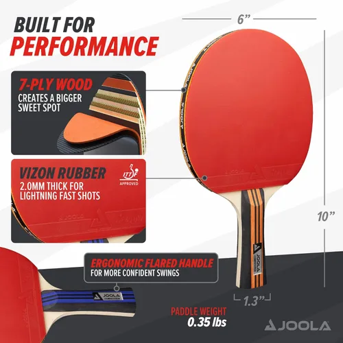 Miniatura 5 de JOOLA Juego Avanzado Premium de Palas de Ping Pong Set de 4 - Palas Profesionales de Tenis de Mesa, 6 Pelotas Avanzadas de Entrenamiento de Ping