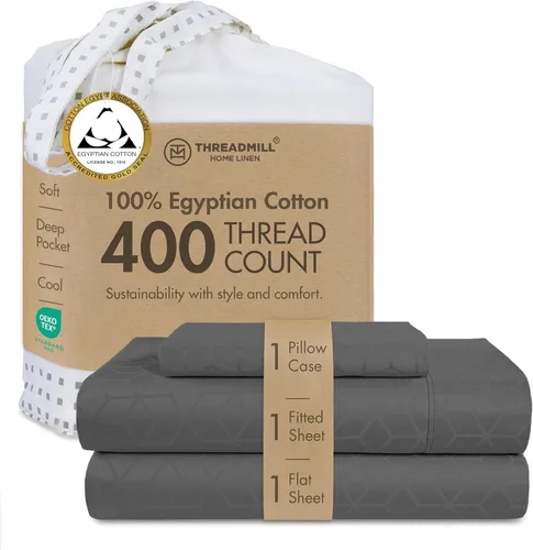 Miniatura 39 de Threadmill - Juego de sábanas de algodón egipcio para cama tamaño King Juego de sábanas de cama King 100% de algodón egipcio certificado Sábanas