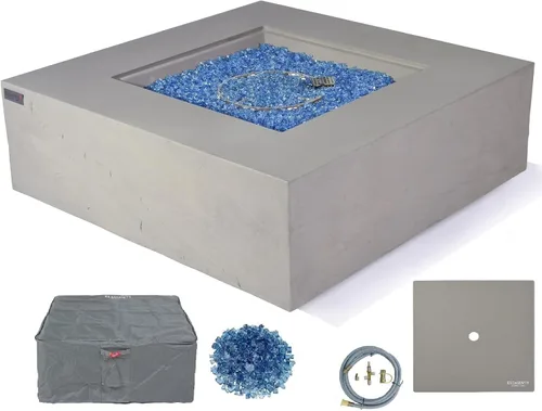 Miniatura 114 de Elementi+ Mesa de Fuego de Gas Colorado de Hormigón Fundido de 56" Rectangular, Hoguera al Aire Libre con Ignición Electrónica Incluye Cubierta