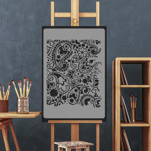 Miniatura 4 de NAKLEO Plantilla de pintura de pared de tamaño grande, 23.2 x 37.4 pulgadas, estampado floral de cachemira turca oriental, plantilla de plástico