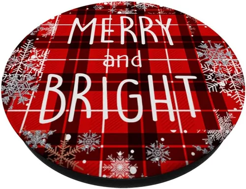 Miniatura 2 de PopSockets de Navidad con diseño de copos de nieve rojos y brillantes, con diseño de cuadros rojos